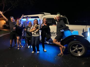 1935 Karmic Ice Cream truck with people on New Year's eve