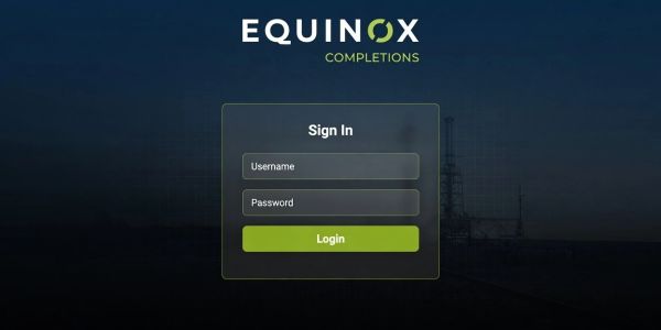 Login page for Equinox Completions with username and password fields.