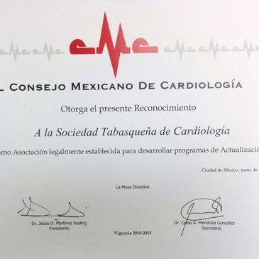 Certificado de reconocimiento del Consejo Mexicano de Cardiología.