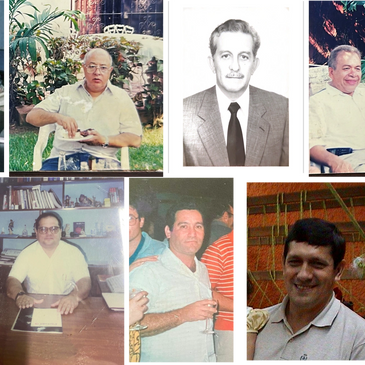 Collage of six portraits featuring various men in different settings.