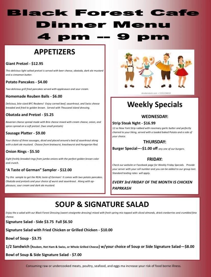 Menu Black Forest Cafe