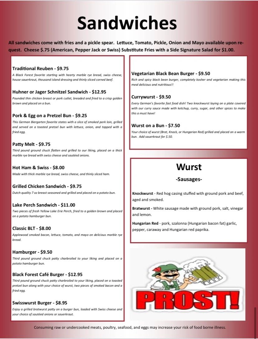 Menu Black Forest Cafe