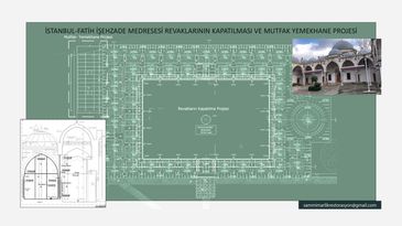 Architectural plans and photos of Istanbul's Fatih Işhezade Madrasa project.