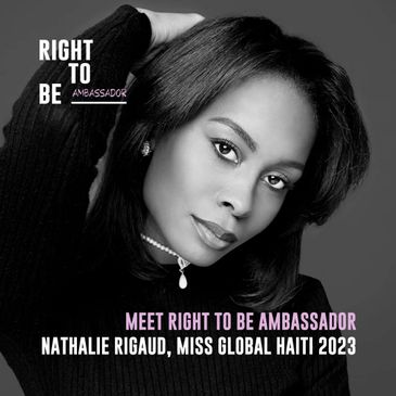 Portrait of Nathalie Rigaud, Miss Global Haiti 2023, promoting Right To Be Ambassador.