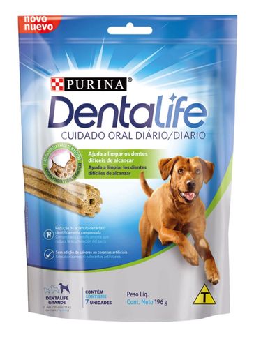 Purina Dentalife dog treats for daily oral care with tartar reduction.