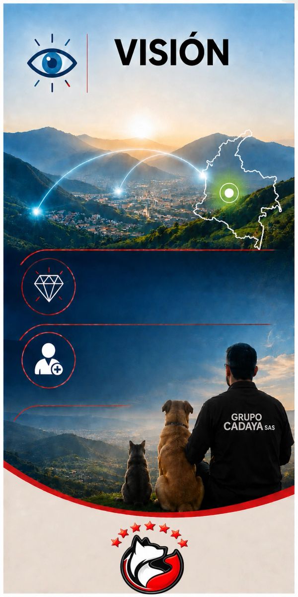 Man with dogs overlooking a valley, symbolizing vision and connection in Grupo Cadaya SAS.