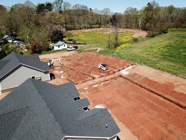 Aerial view of a residential construction site.