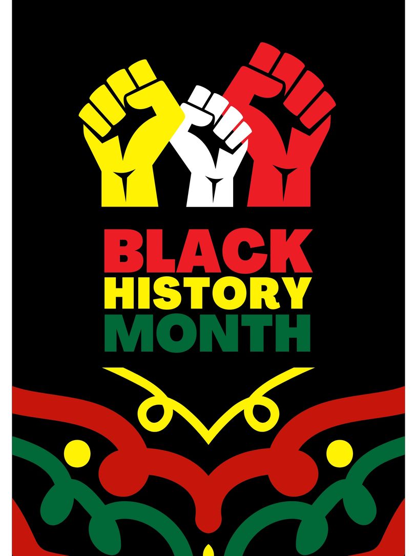 Graphic of three fists over Black History Month