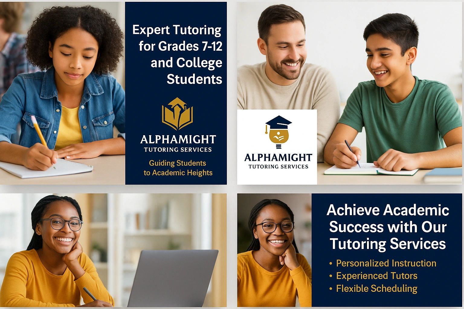 Alphamight Tutoring offers expert academic support for grades 7-12 and college students.