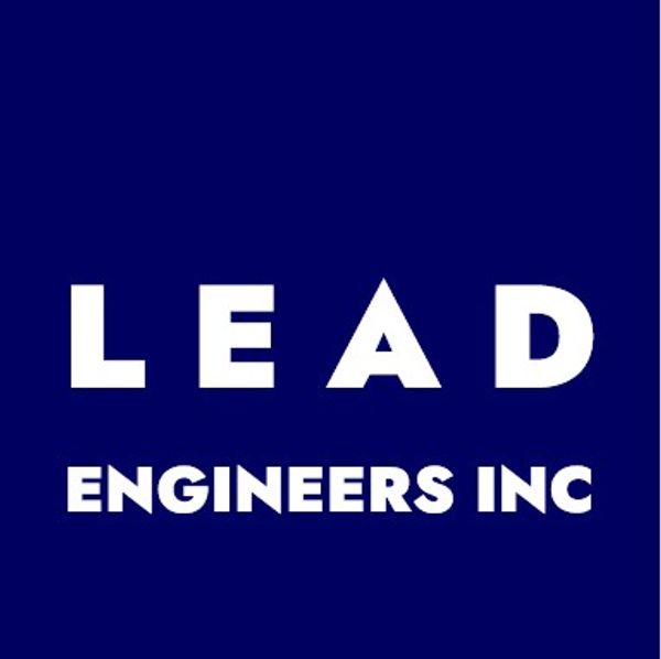 Logo with 'LEAD ENGINEERS INC' in bold white letters on a dark blue background.