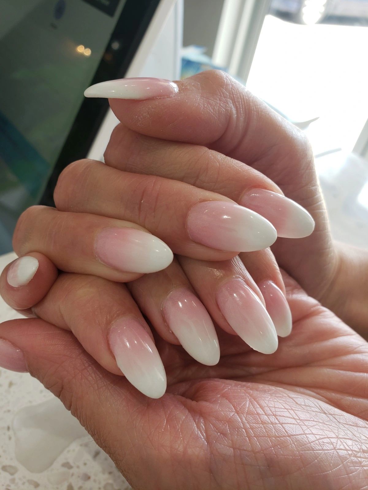 pink and white almond nails