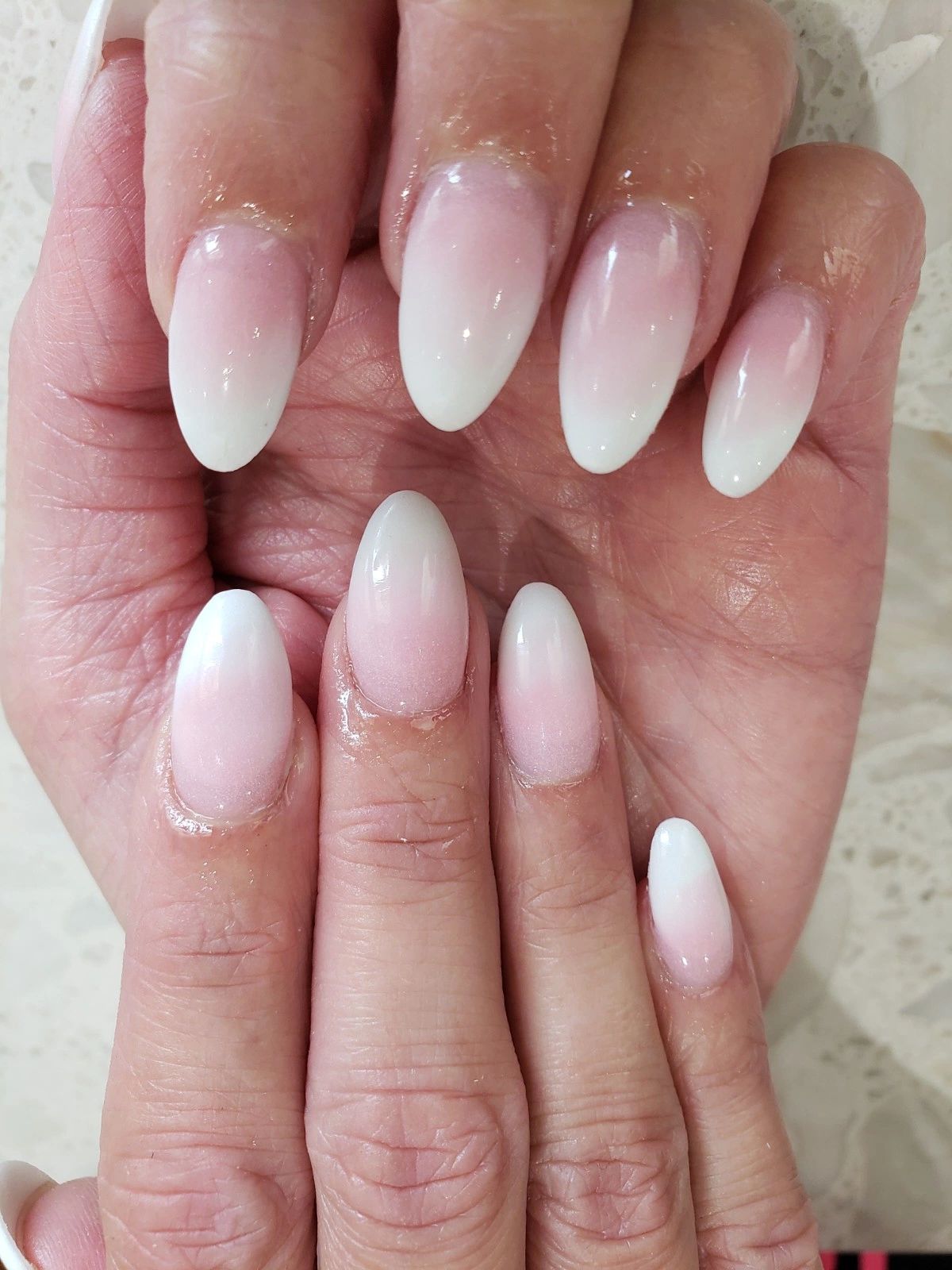 pink and white almond nails