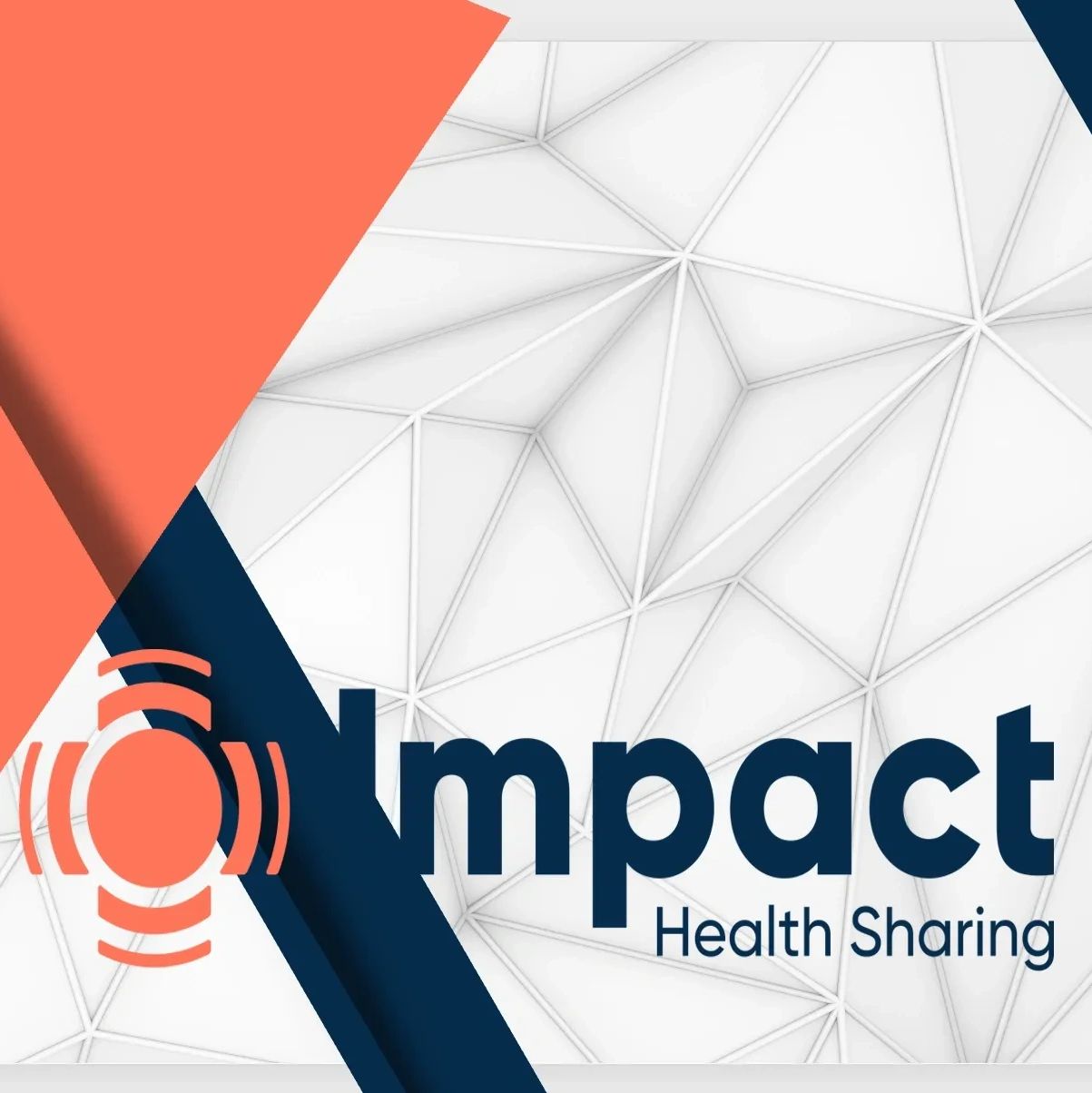 Logo of Impact Health Sharing with geometric background.