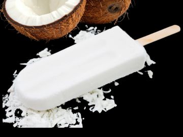 White coconut popsicle with coconut background.