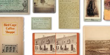Collection of vintage photos and documents.