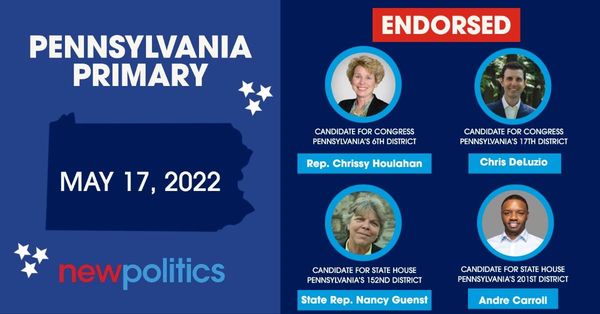 Endorsement graphic from New Politics in light and dark blue
