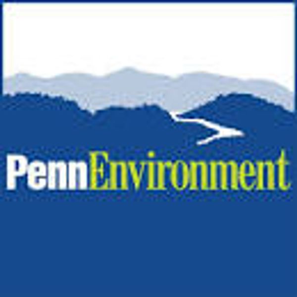 This is a square logo of Penn Environment in blue, gray, yellow, and white colors
