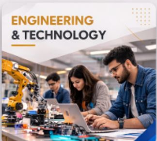 Students working on engineering and technology projects with laptops and robotic arms.