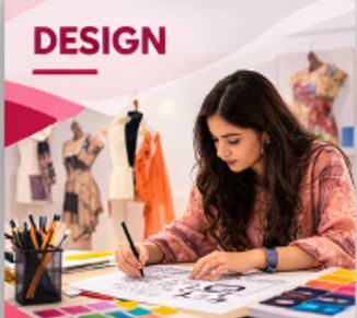 A female fashion designer sketching new clothing designs in a studio.