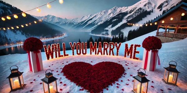 Romantic winter paradise proposal setup in kashmir