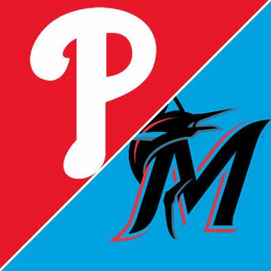 Logos of Philadelphia Phillies and Miami Marlins baseball teams.
