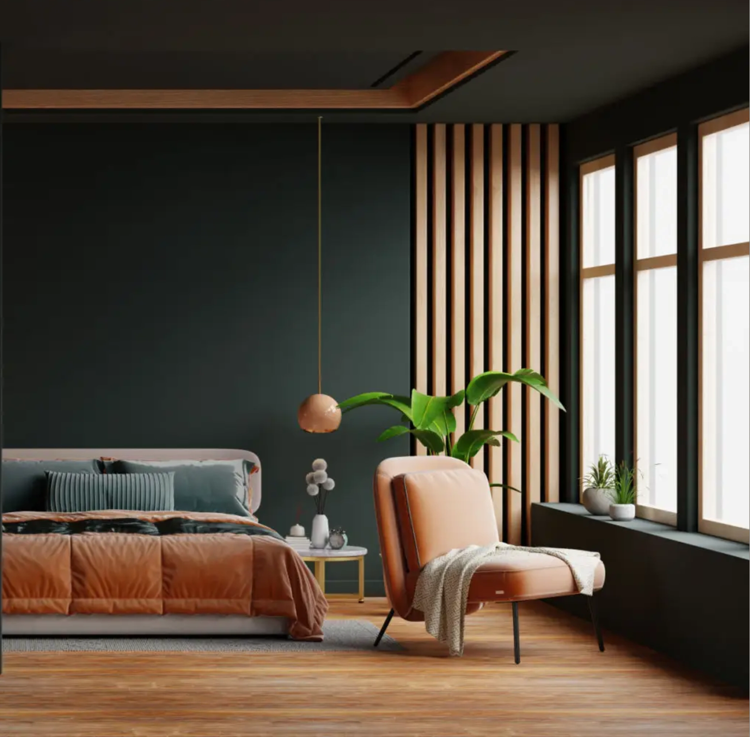 Furnished room with stunning louvres.