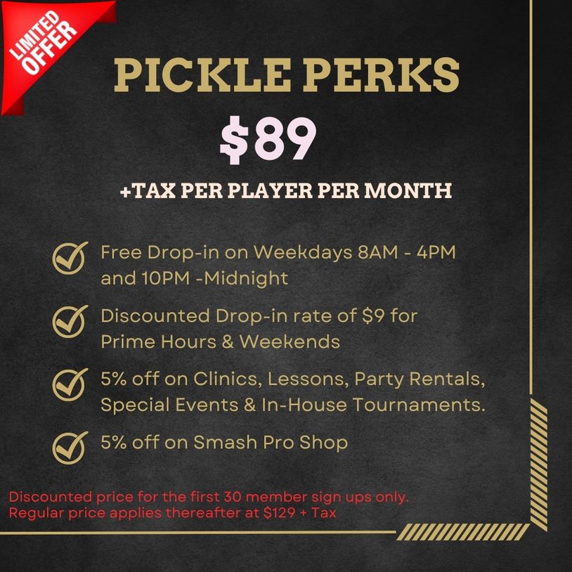 Smash Sports Pickleball membership package