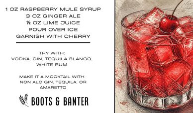 Raspberry Ginger Fizz made with Boots & Banter Raspberry Mule Syrup.