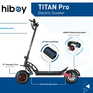 HiBoy Titan Pro Electric Scooter 10'' Tires 1200W*2 Dual Motors