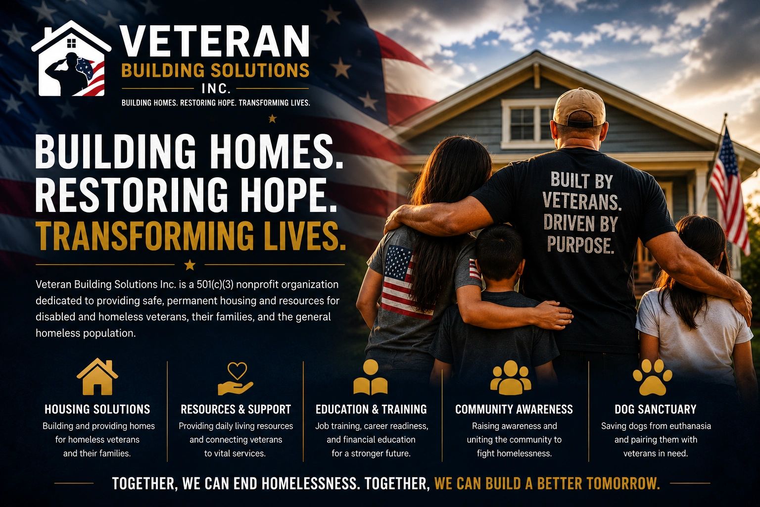 Veteran Building Solutions supports homeless veterans with housing, resources, and community awareness.