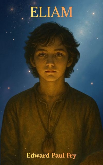 Portrait of a young boy with a serious expression against a starry background.