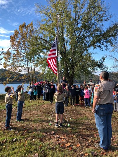 Cub Scout flag raising ceremony