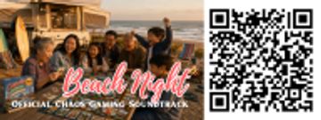 Group enjoying a beach night gathering at sunset.