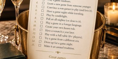 List of 15 game night ideas on a menu-style card.