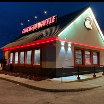 DRIVE THRU CHICKEN AND WAFFLES WINGS , FRIES AND MORE .OPEN LATE