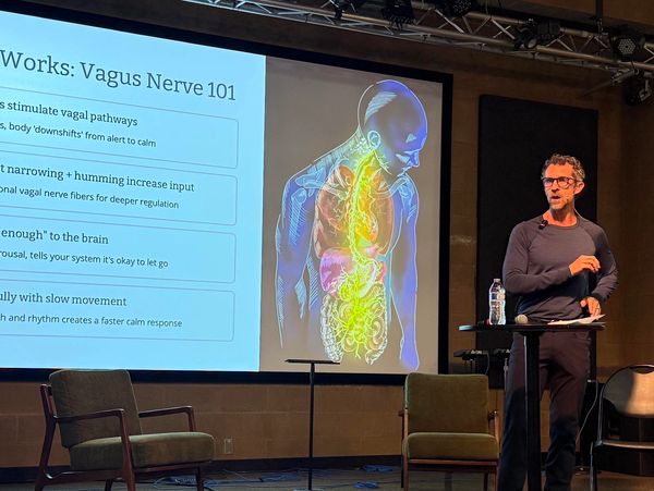 Speaker presenting on vagus nerve with anatomical slide.