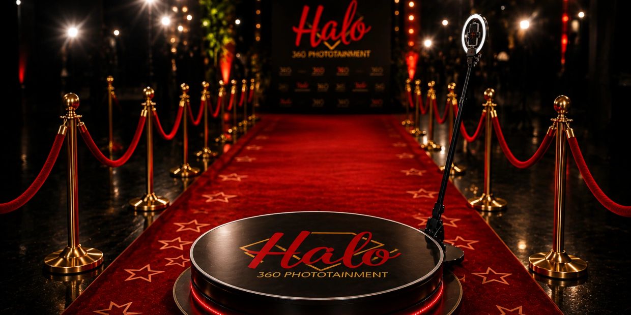 Red carpet setup with a 360 phototainment platform.