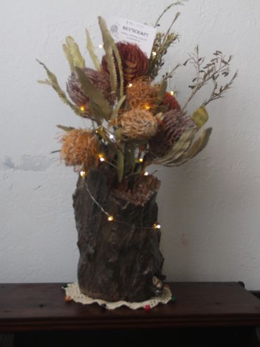 bevscraft.com.au handmade timber table decorations native Australian flowers with or without lights