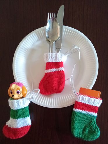 bevscraft.com.au hand made knitted Christmas gift stockings gift hangers cutlery holders