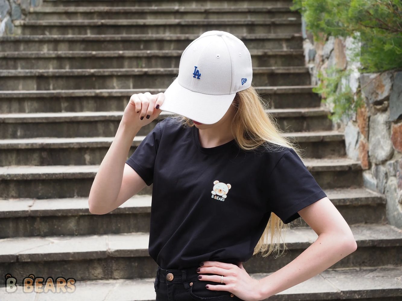 Girl wearing the Peace Bear T-shirt by B-Bears. Posing in this soft-feel cotton t-shirt.