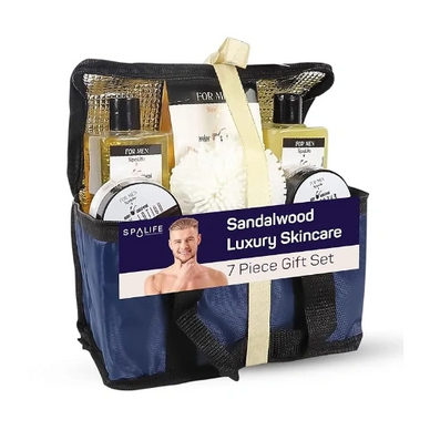 SpaLife Men's Sandalwood Luxury Spa Skincare Set - Complete Care Kit for Rugged Revitalization, Exfo
