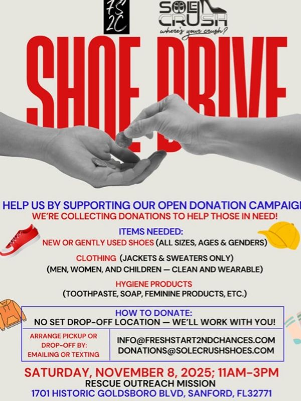 FRESH SOLES SHOE DRIVE

CHRISTMAS GIVEAWAY RAFFLE 2025