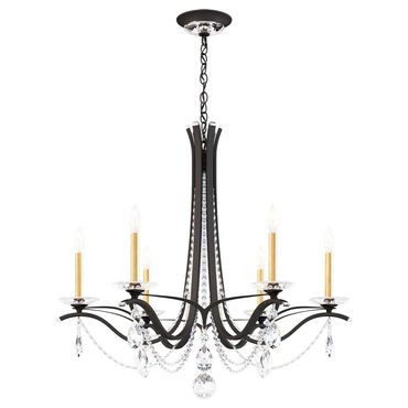 The Schonbek Vesca chandelier combines sleek black arms with minimal crystal.