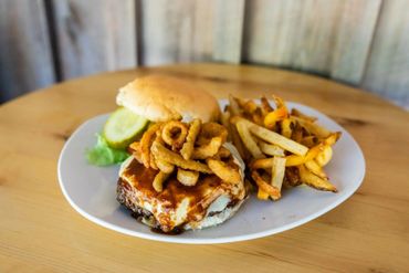 A plate of burgers and fries