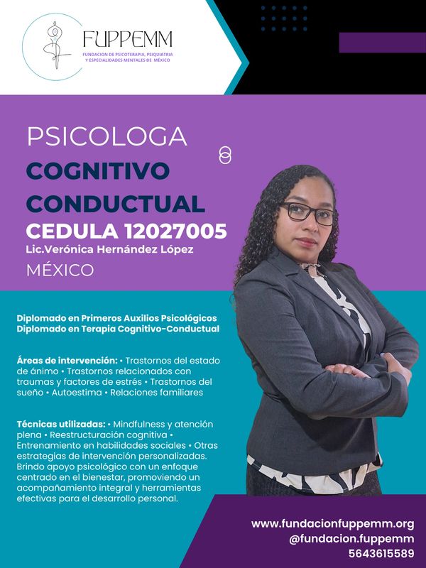 Psicóloga cognitivo conductual en México, Lic. Verónica Hernández López.