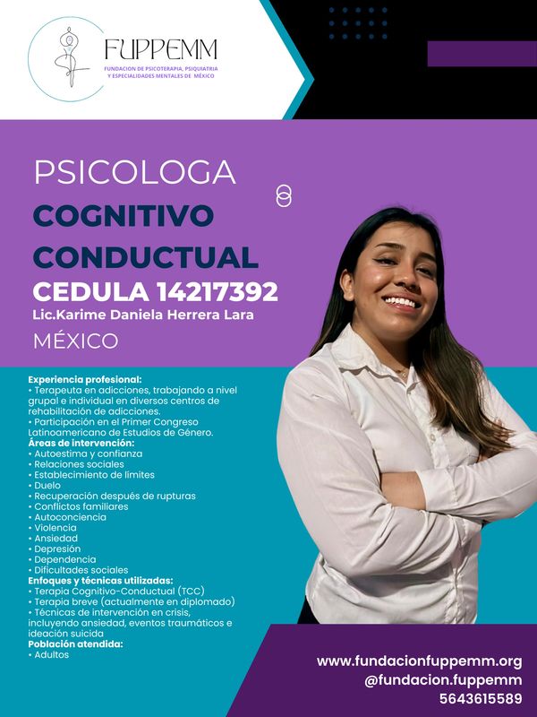 Tarjeta profesional de psicóloga cognitivo conductual en México.