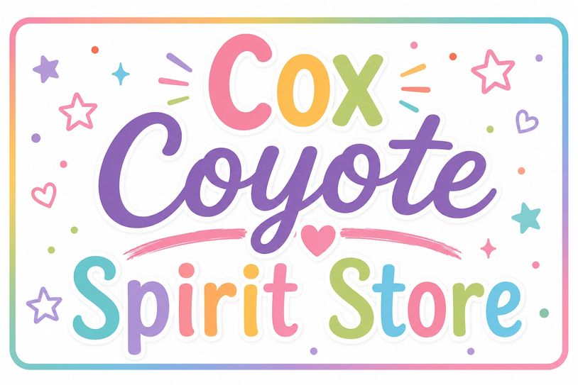 Colorful Cox Coyote Spirit Store logo with stars and hearts.