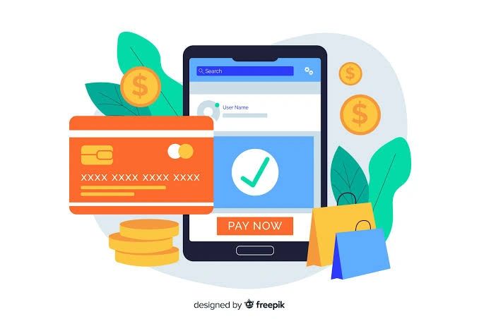 Digital payment concept with credit card and smartphone.