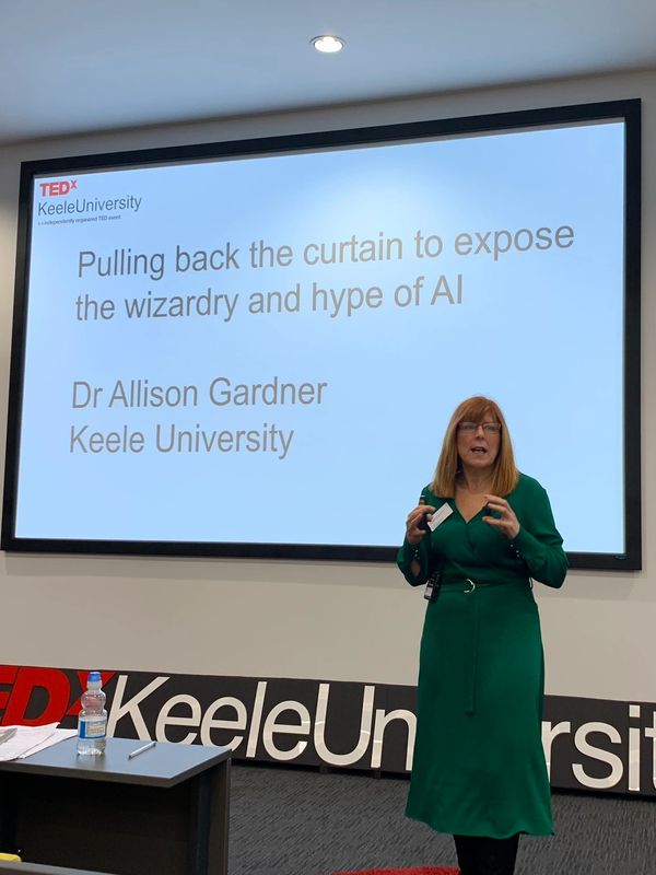 Allison Gardner giving a lecture about AI