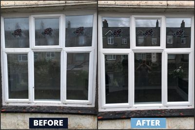 Before and after window cleaning transformation.